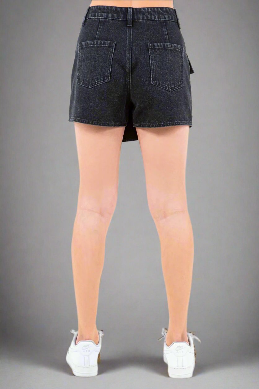 American Bazi - Black Cargo Pocket Denim Mini Skort