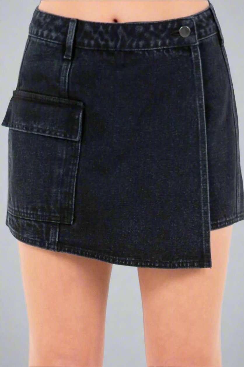 American Bazi - Black Cargo Pocket Denim Mini Skort