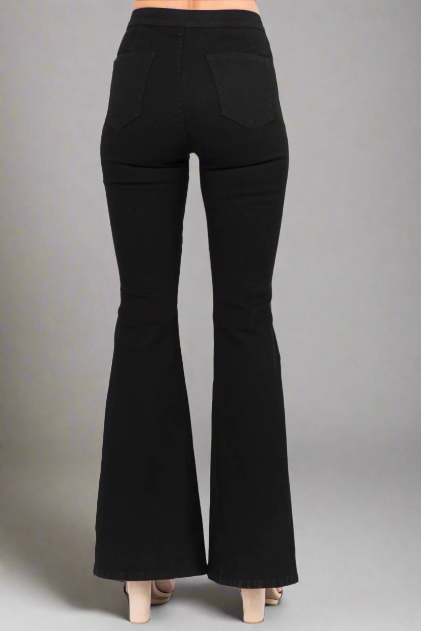 American Bazi - Black Side Slit Flare Jeans