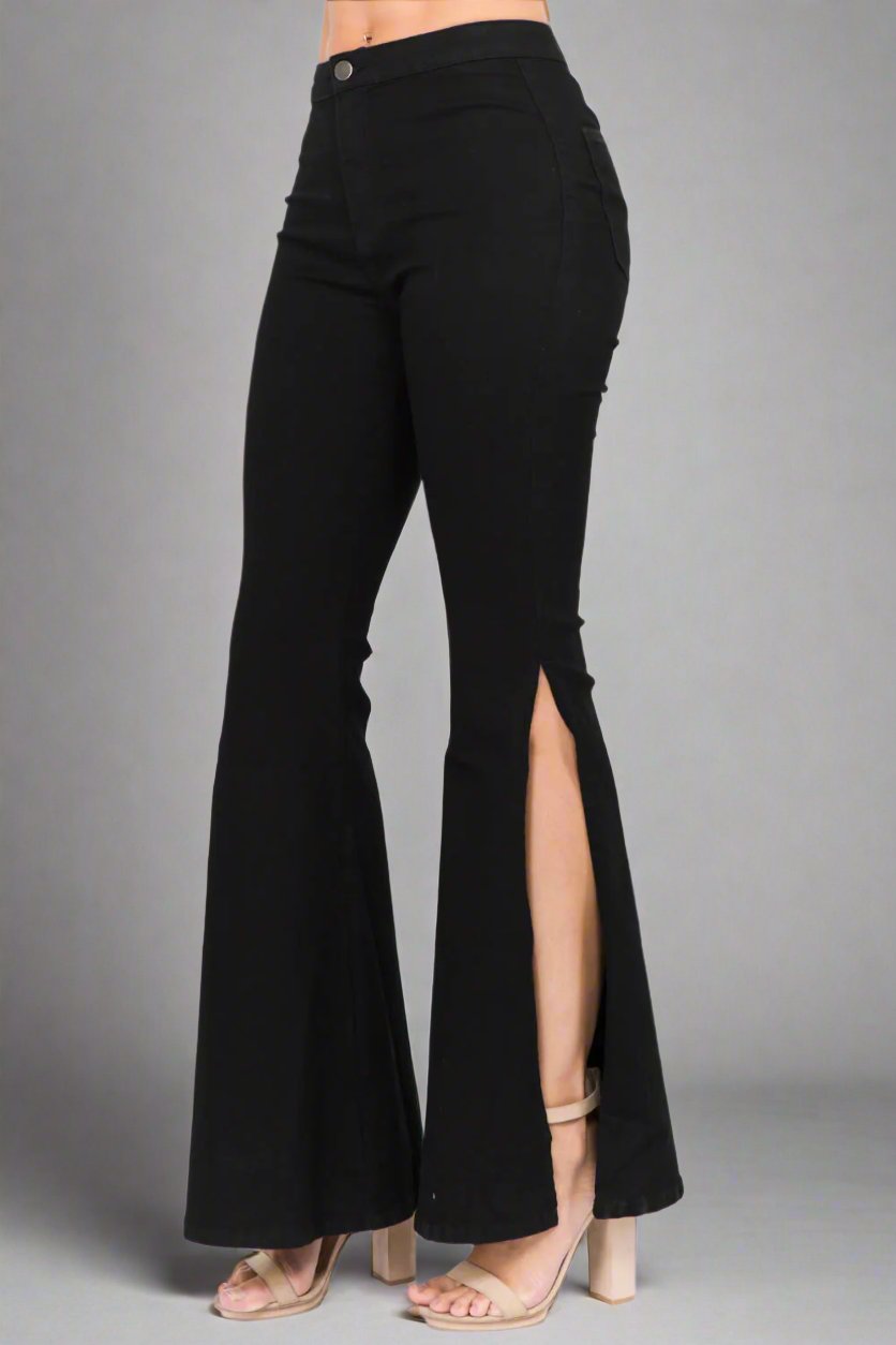 American Bazi - Black Side Slit Flare Jeans