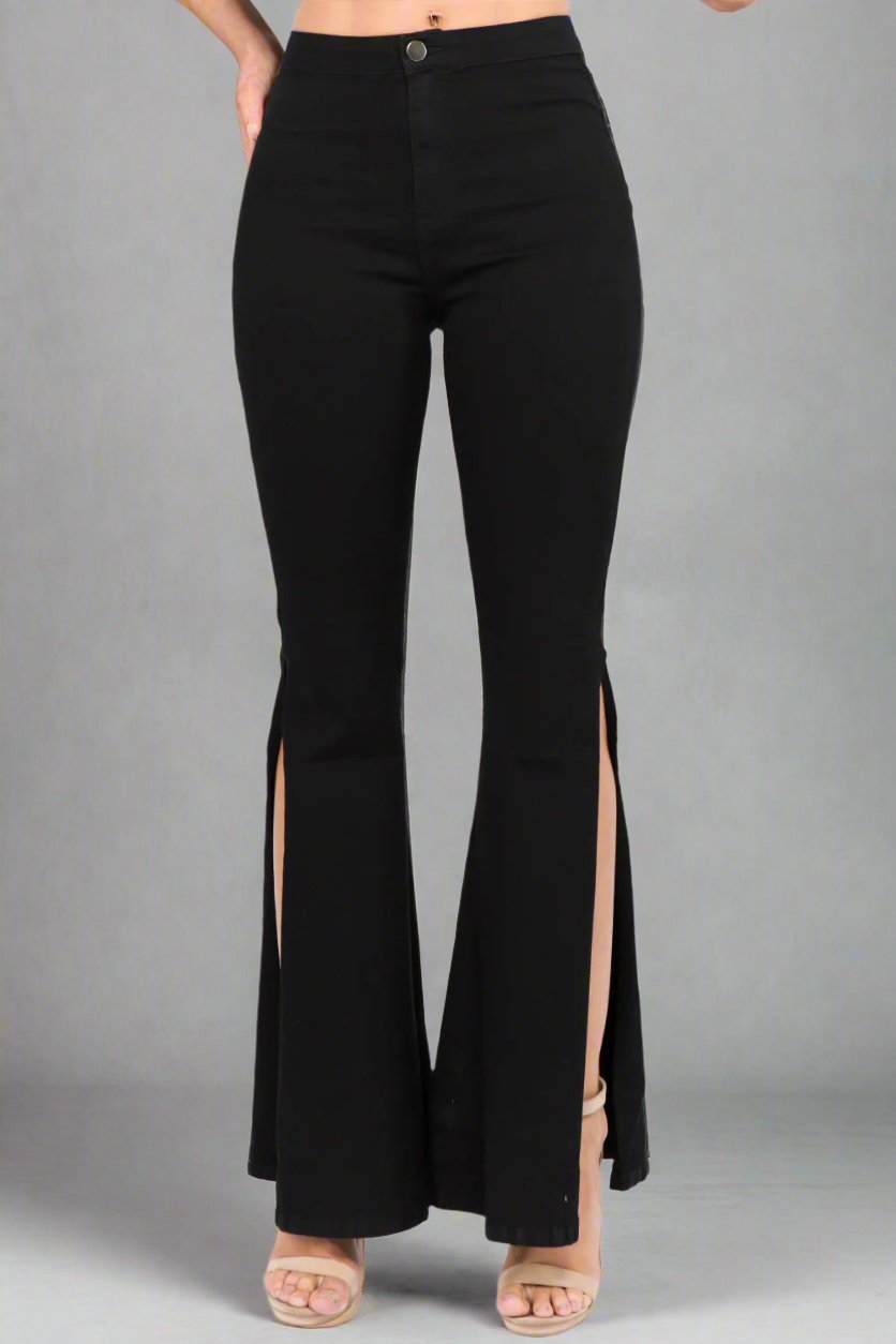 American Bazi - Black Side Slit Flare Jeans