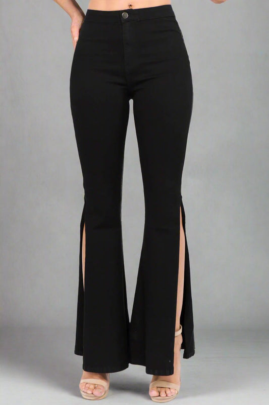 American Bazi - Black Side Slit Flare Jeans