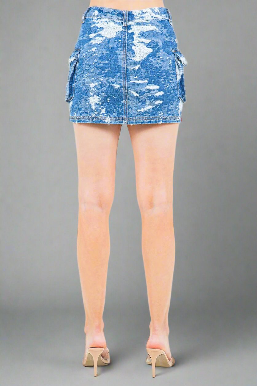 American Bazi - Blue Combo Camo Cargo Denim Mini Skirt