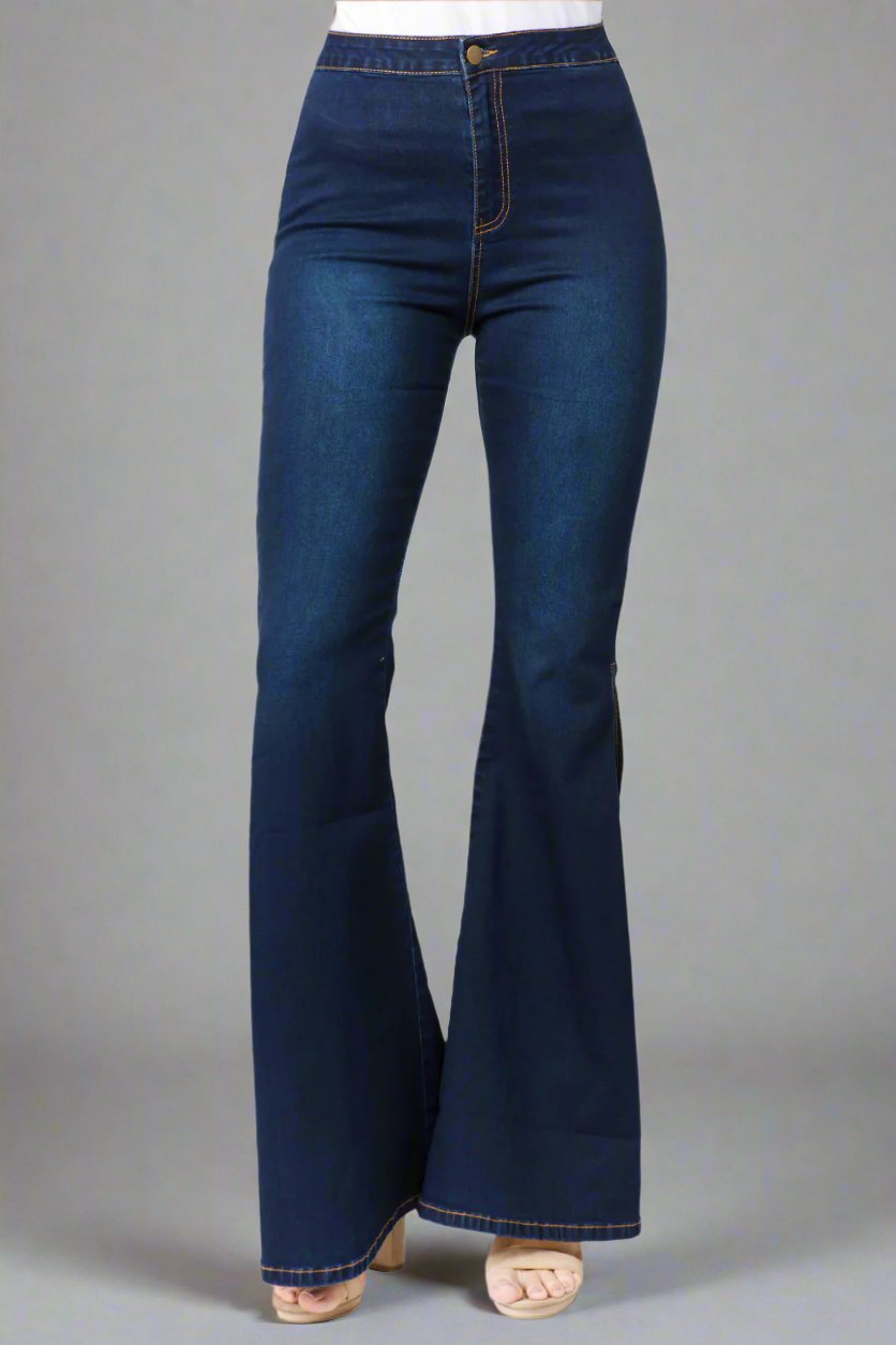 American Bazi - Dark Wash Side Slit Flare Jeans