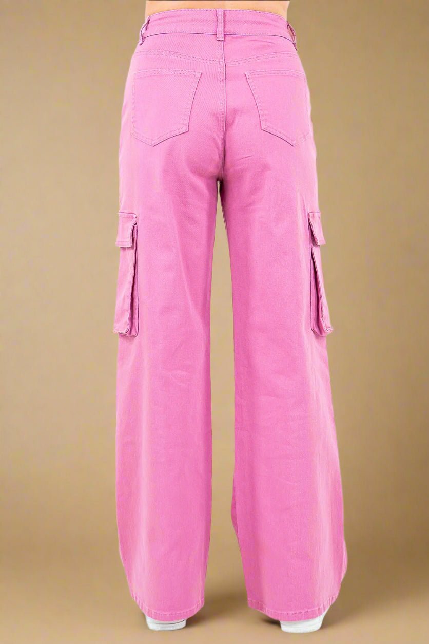 American Bazi - Drawstring Wide Leg Cargo Pants in Dusty Rose