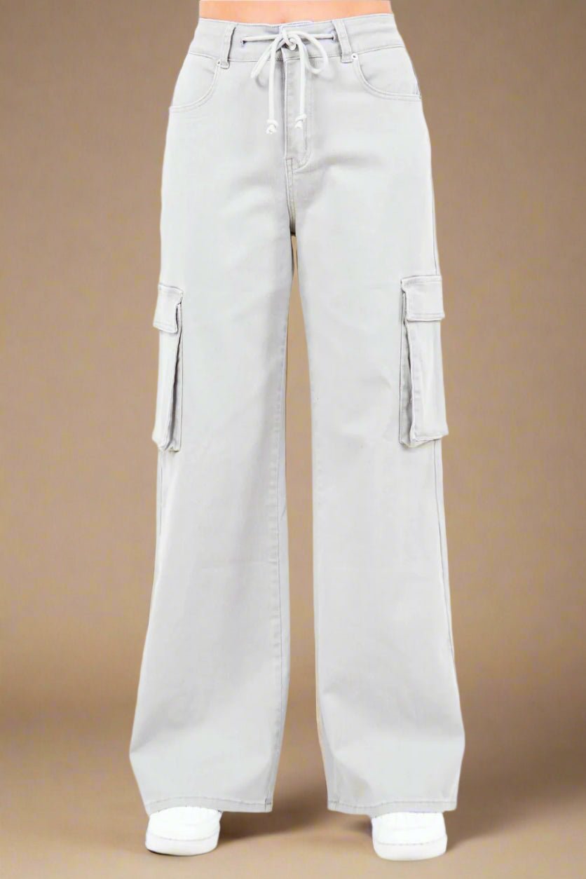 American Bazi - Light Gray Wide Leg Cargo Pants