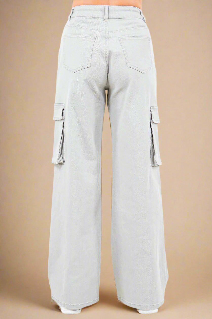 American Bazi - Light Gray Wide Leg Cargo Pants