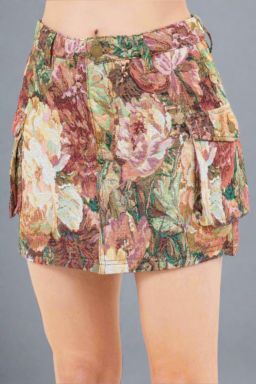 American Bazi - Multicolor Jacquard Weave Cargo Pocket Mini Skirt