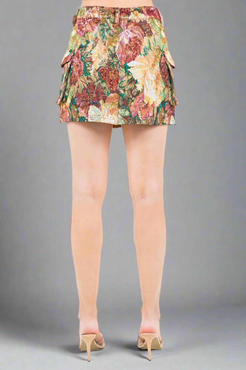 American Bazi - Multicolor Jacquard Weave Cargo Pocket Mini Skirt