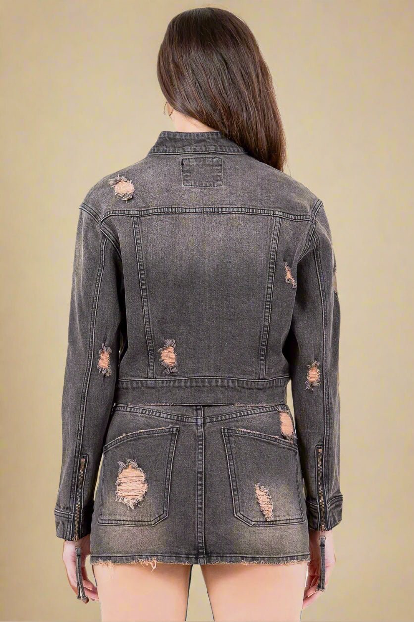 American Bazi - Vintage Wash Star Studded Denim Motorcycle Jacket