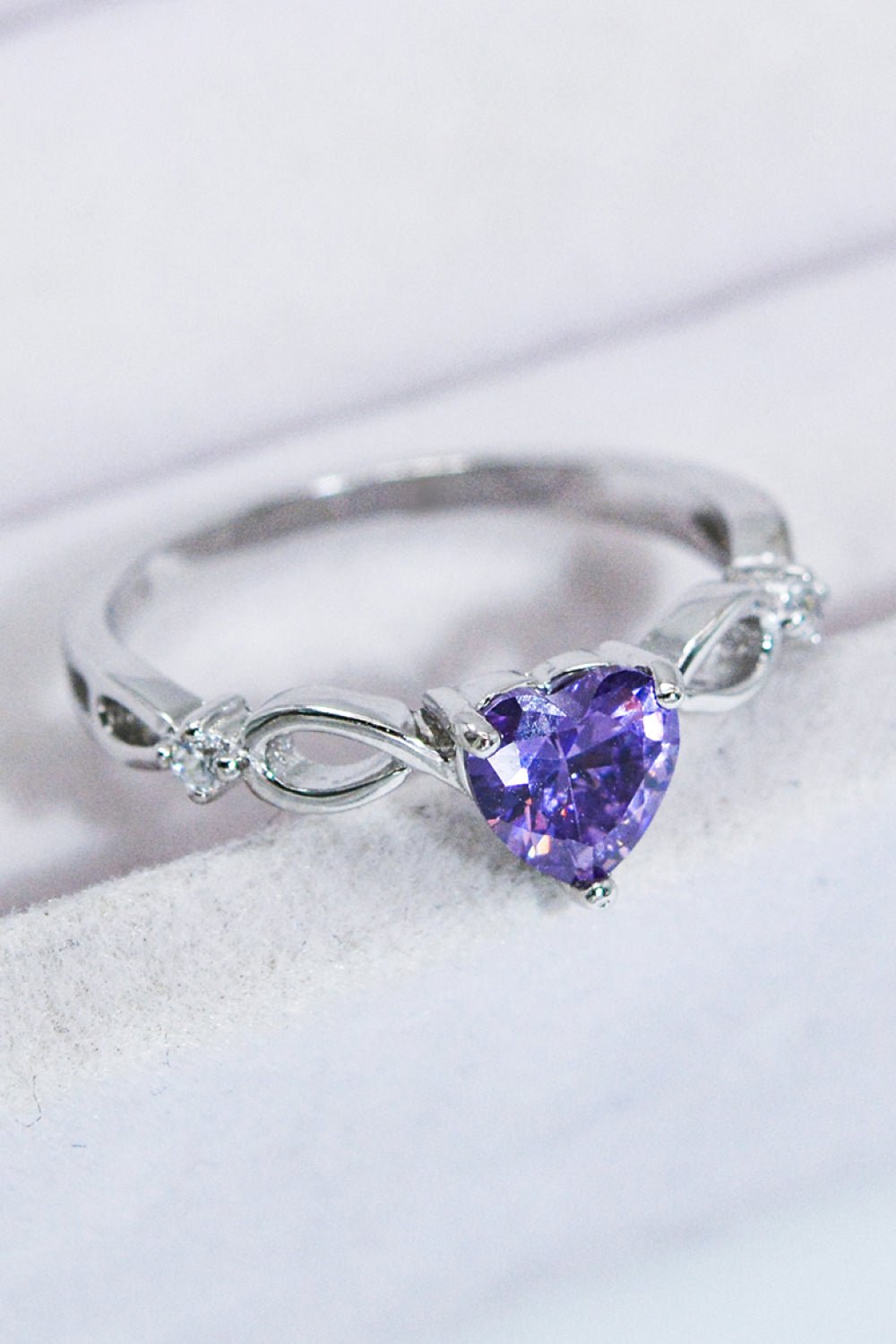 Amethyst Crystal Heart Silver RingRingBeach Rose Co.