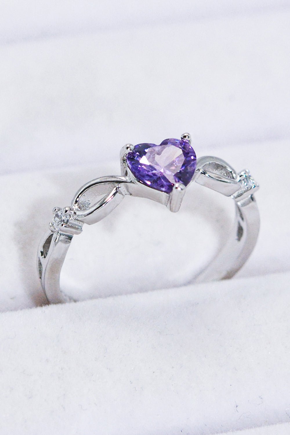 Amethyst Crystal Heart Silver RingRingBeach Rose Co.