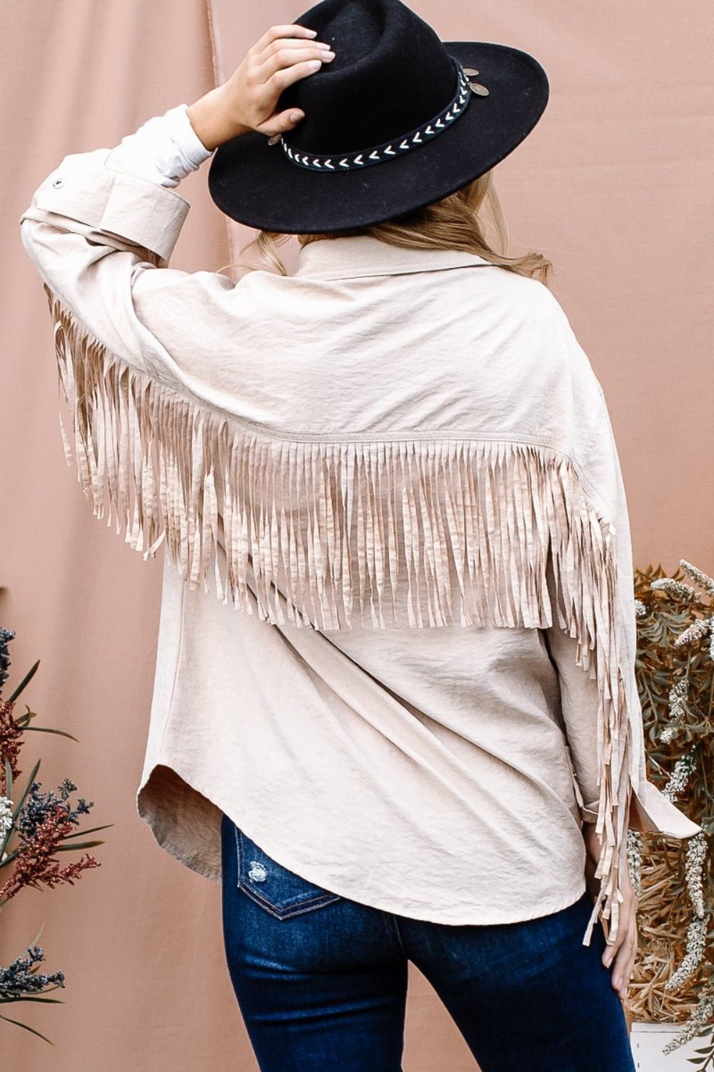 And the Why - Beige Fringe Detail Button Down Shacket