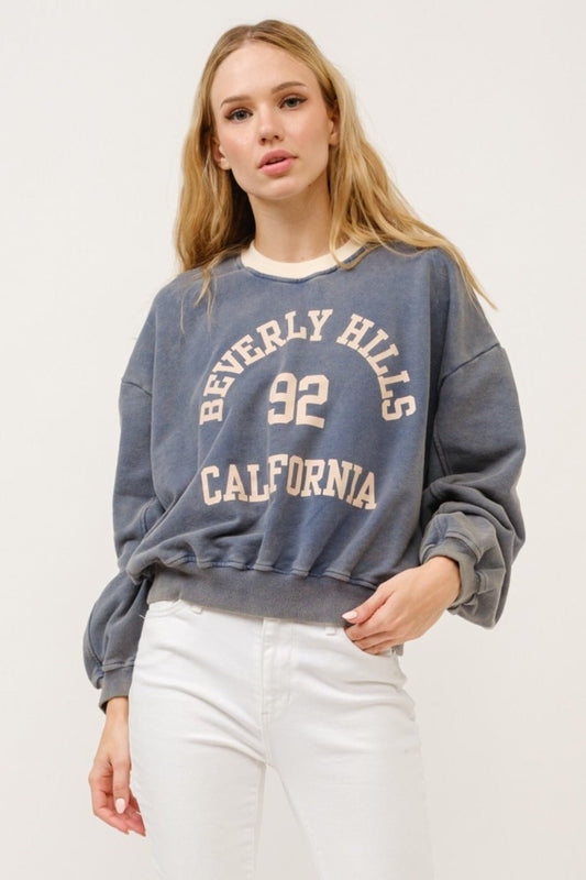 And the Why - Beverly Hills Graphic Cropped Sweatshirt in Stone