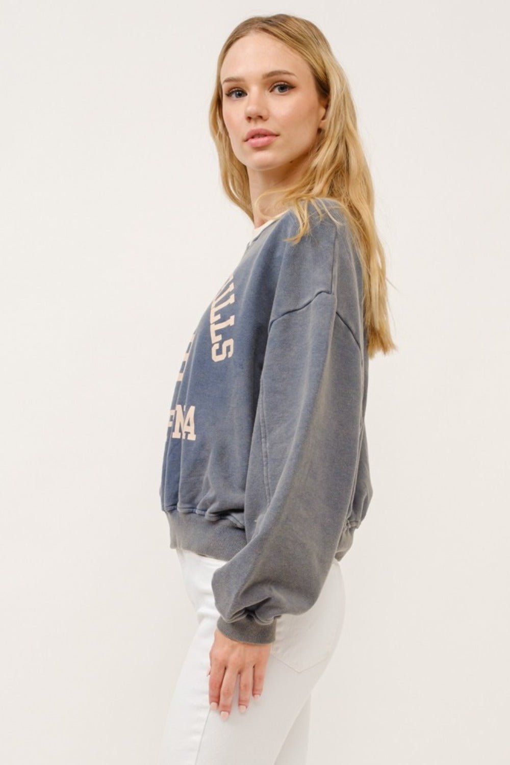 And the Why - Beverly Hills Graphic Cropped Sweatshirt in Stone