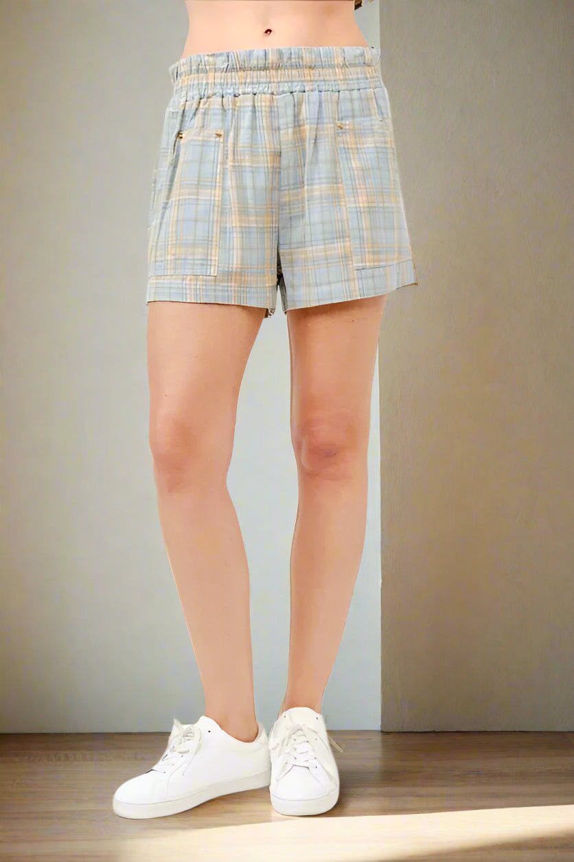 And the Why - Blue & Tan Plaid Lounge Shorts