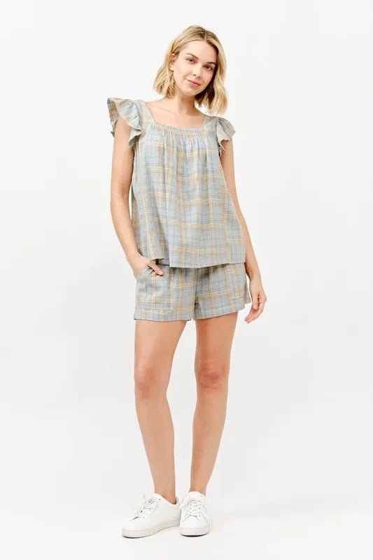 And the Why - Blue & Tan Plaid Lounge Shorts