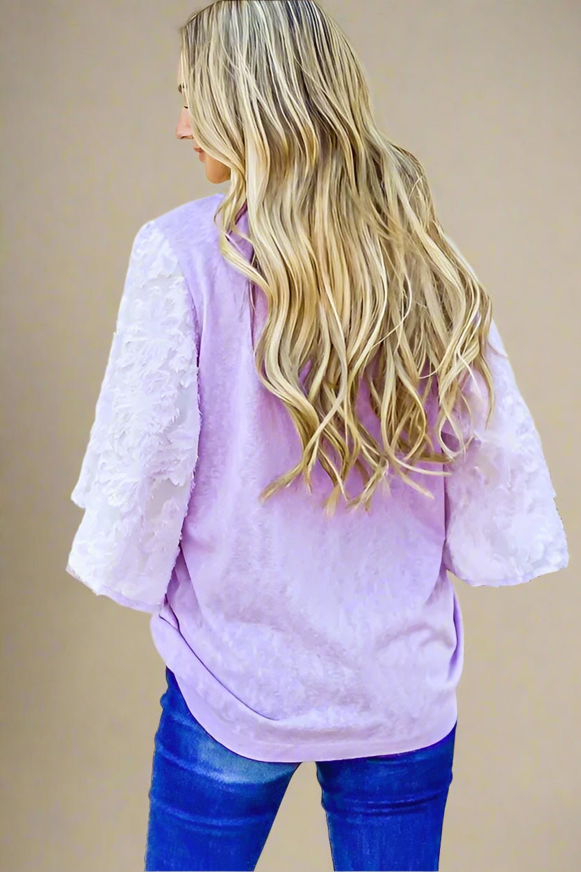 And the Why - Burnout Floral Sleeve Top – Lavender