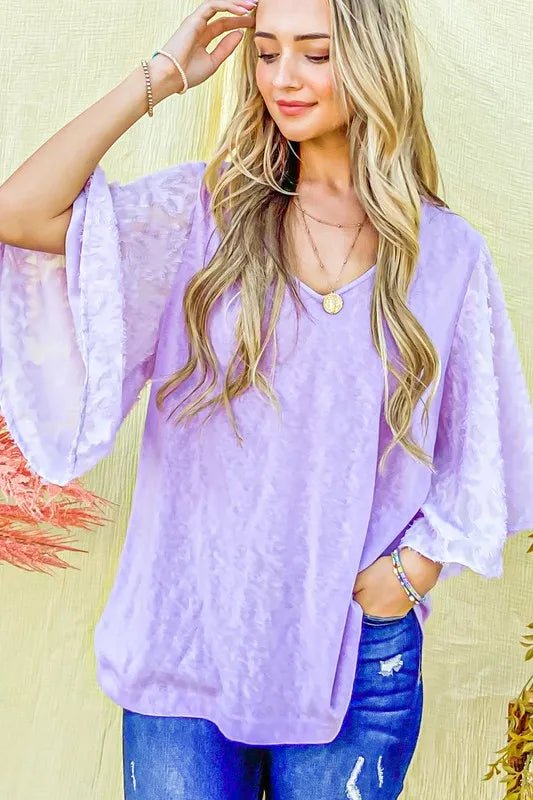 And the Why - Burnout Floral Sleeve Top – Lavender