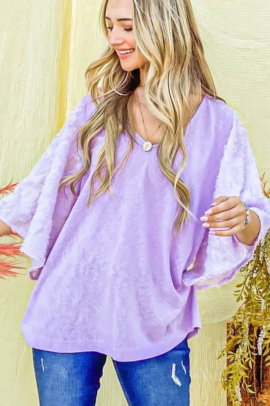And the Why - Burnout Floral Sleeve Top – Lavender