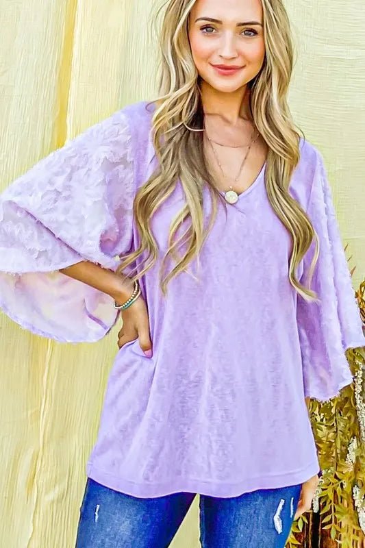 And the Why - Burnout Floral Sleeve Top – Lavender