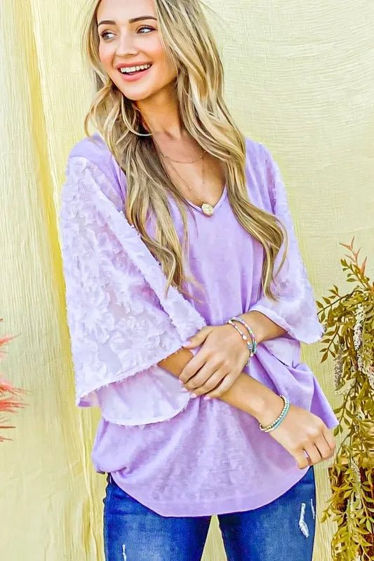 And the Why - Burnout Floral Sleeve Top – Lavender