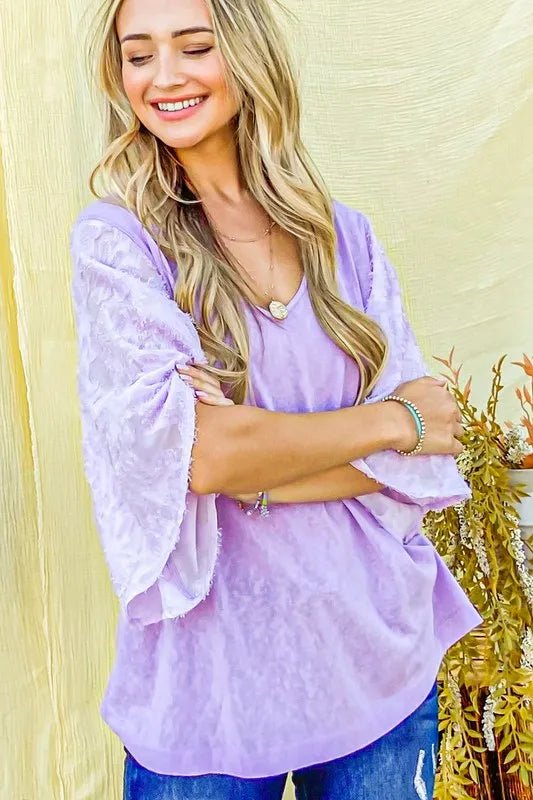 And the Why - Burnout Floral Sleeve Top – Lavender