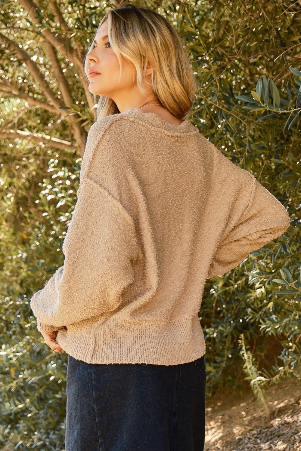 And the Why - Button Down Popcorn Knit Cardigan in Taupe