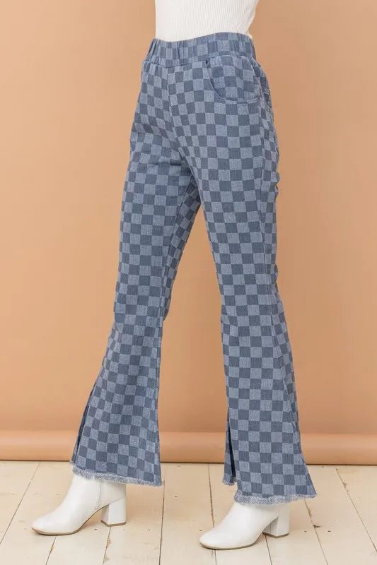 And the Why - Checker Flare Knit Pants – Washed Denim