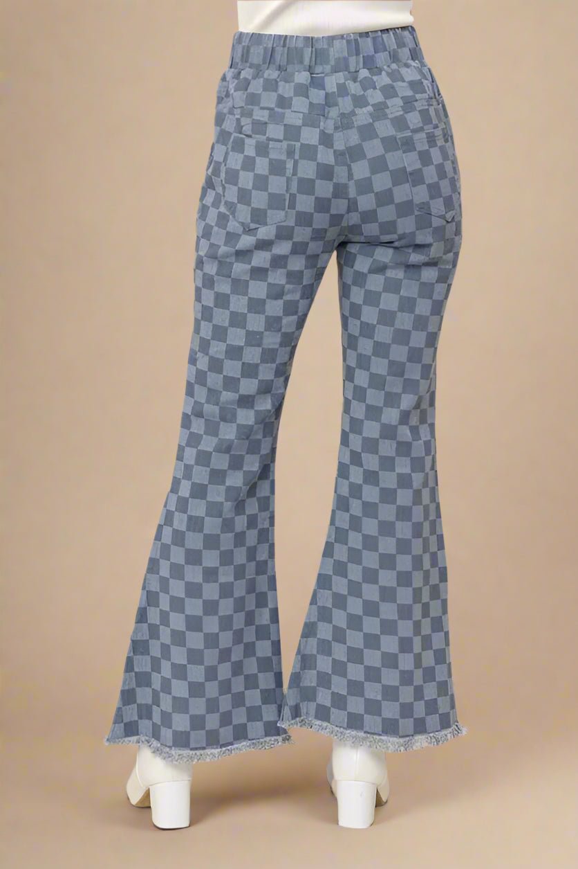 And the Why - Checker Flare Knit Pants – Washed Denim