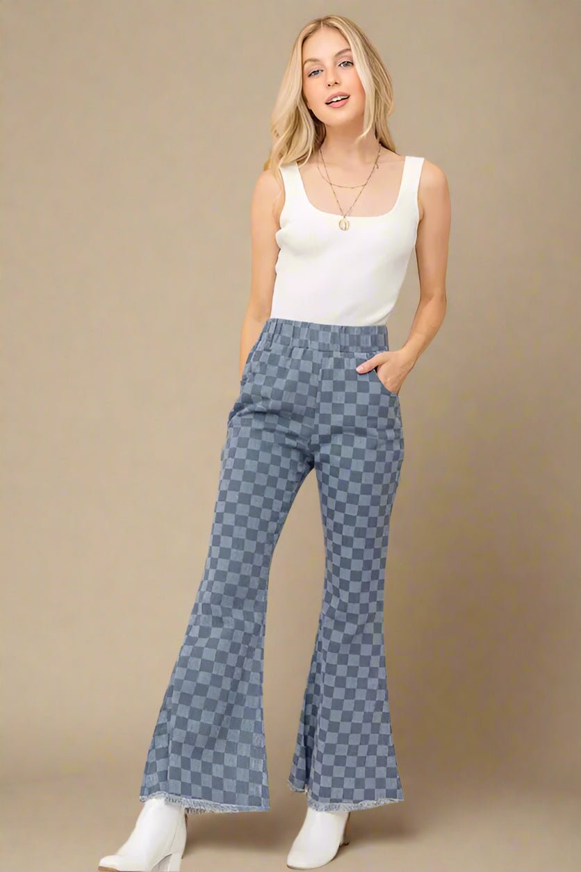 And the Why - Checker Flare Knit Pants – Washed Denim