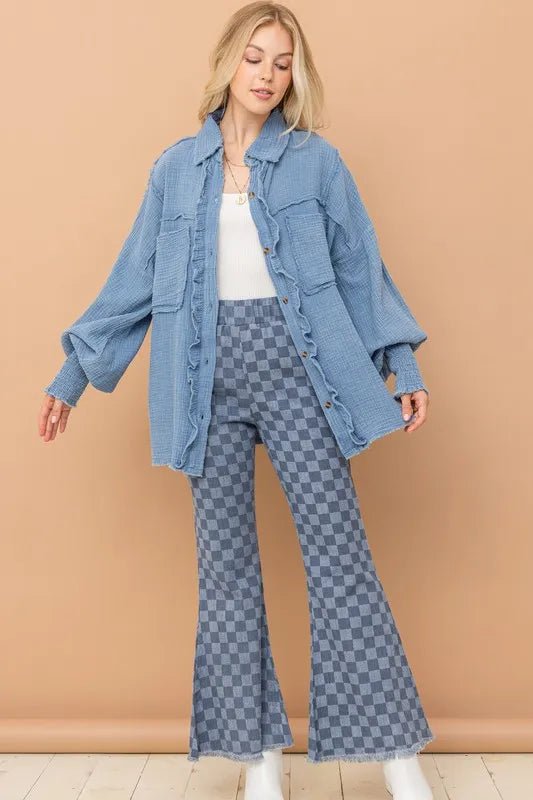And the Why - Checker Flare Knit Pants – Washed Denim