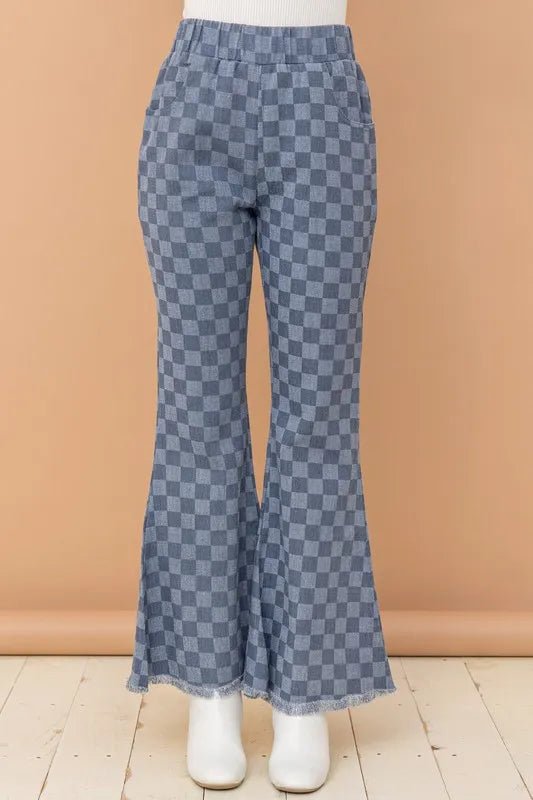 And the Why - Checker Flare Knit Pants – Washed Denim
