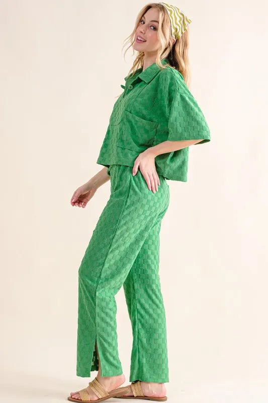 And the Why - Checkered Textured Pants – Kelly Green