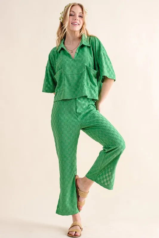 And the Why - Checkered Textured Pants – Kelly Green
