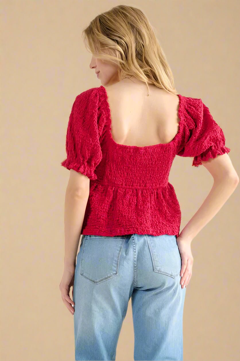 And the Why - Cherry Red Crinkle Babydoll Top