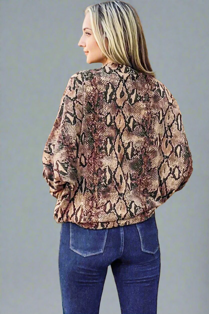 And the Why - Choker Neck Dolman Sleeve Snake Print Top