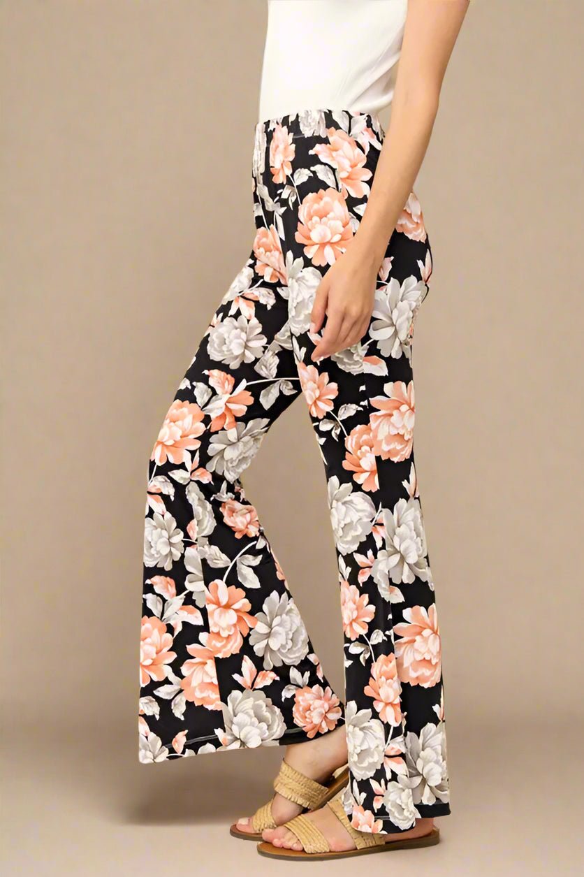 And the Why - Floral Flare Pants – Black Coral Cream