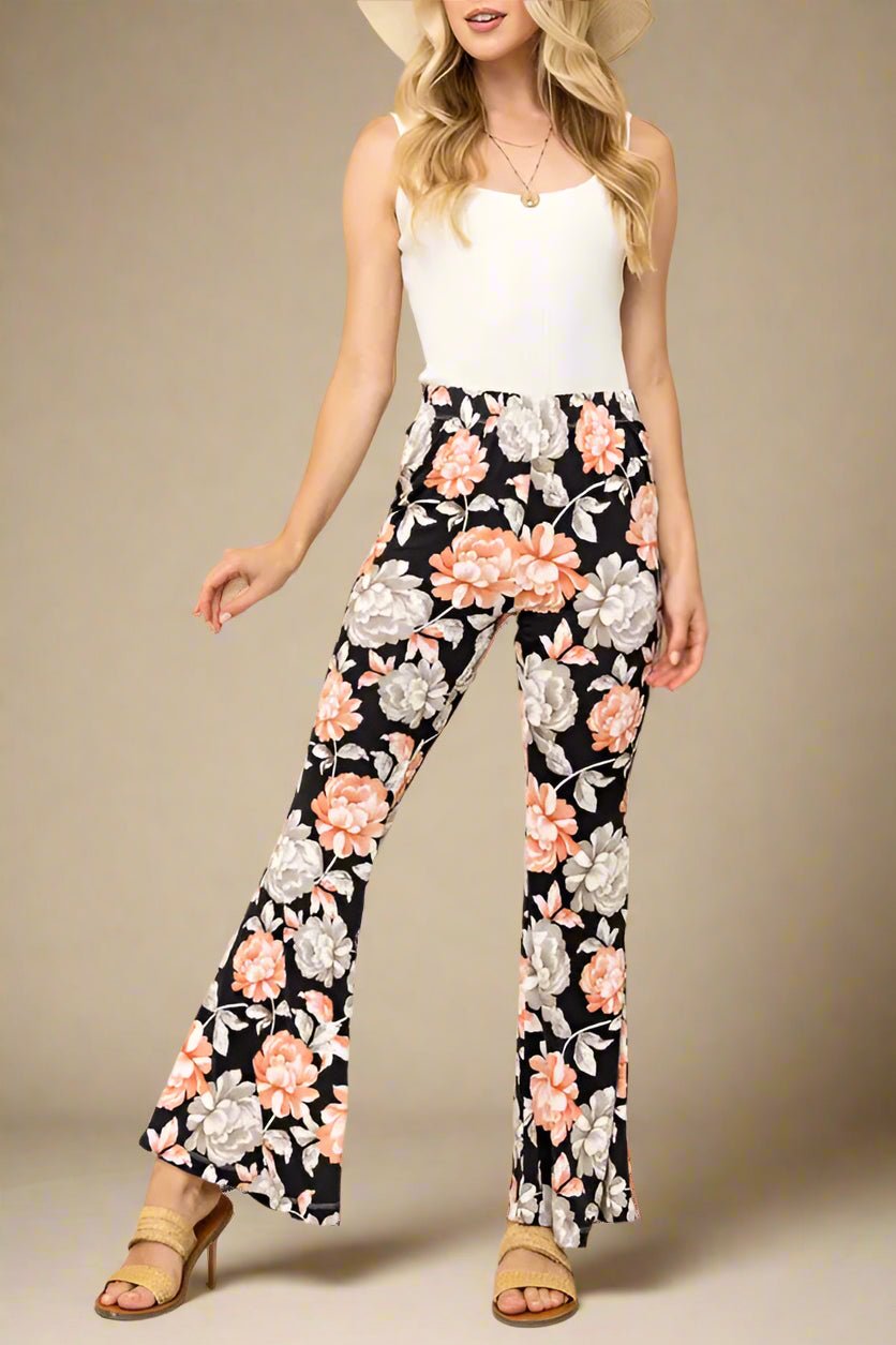 And the Why - Floral Flare Pants – Black Coral Cream