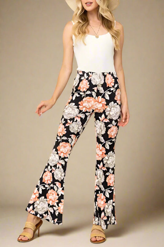 And the Why - Floral Flare Pants – Black Coral Cream