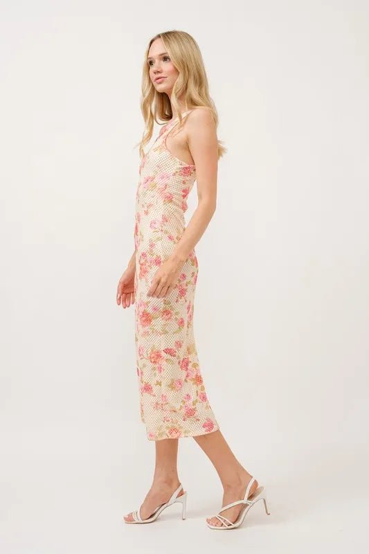 And the Why - Floral Mesh Sleeveless Midi Dress – Cream Rose