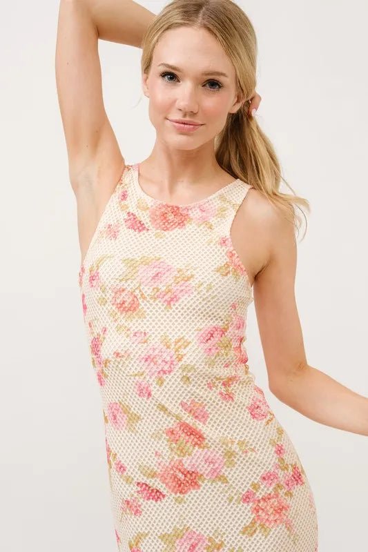 And the Why - Floral Mesh Sleeveless Midi Dress – Cream Rose