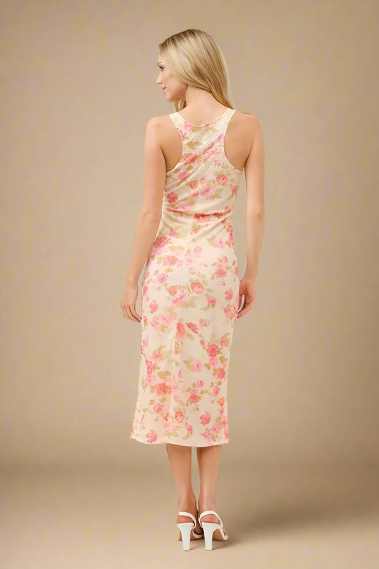 And the Why - Floral Mesh Sleeveless Midi Dress – Cream Rose