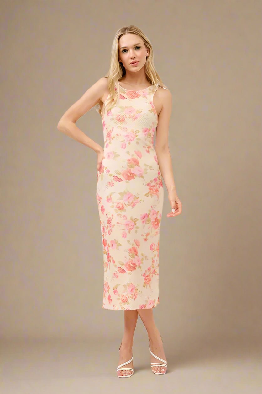 And the Why - Floral Mesh Sleeveless Midi Dress – Cream Rose