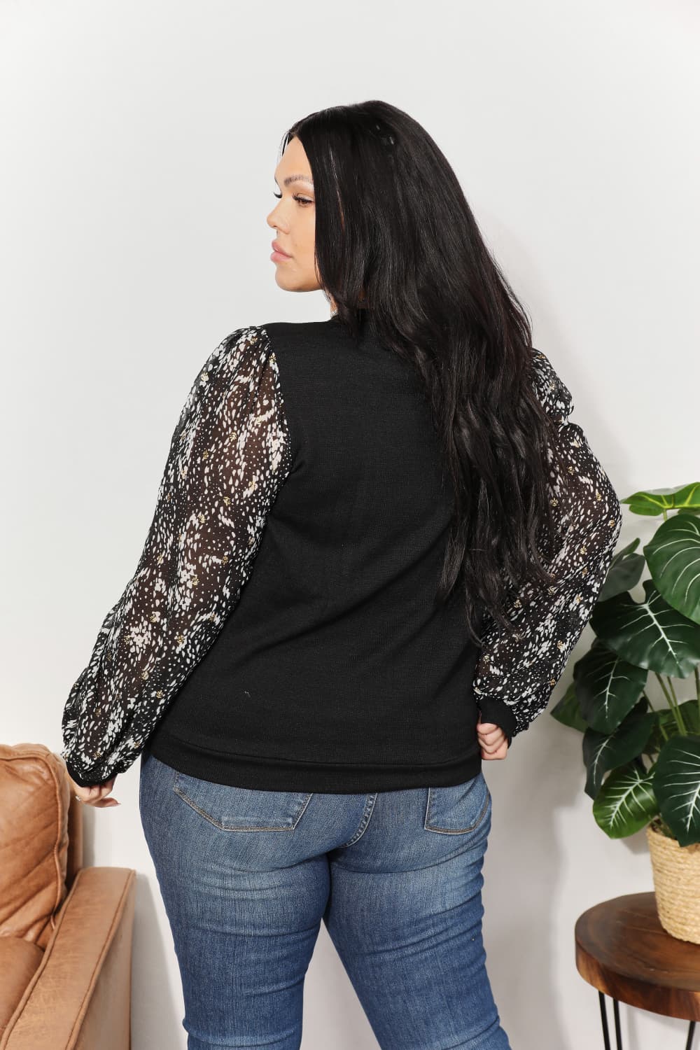 And the Why - Foil Printed Long Sleeve Top in Black