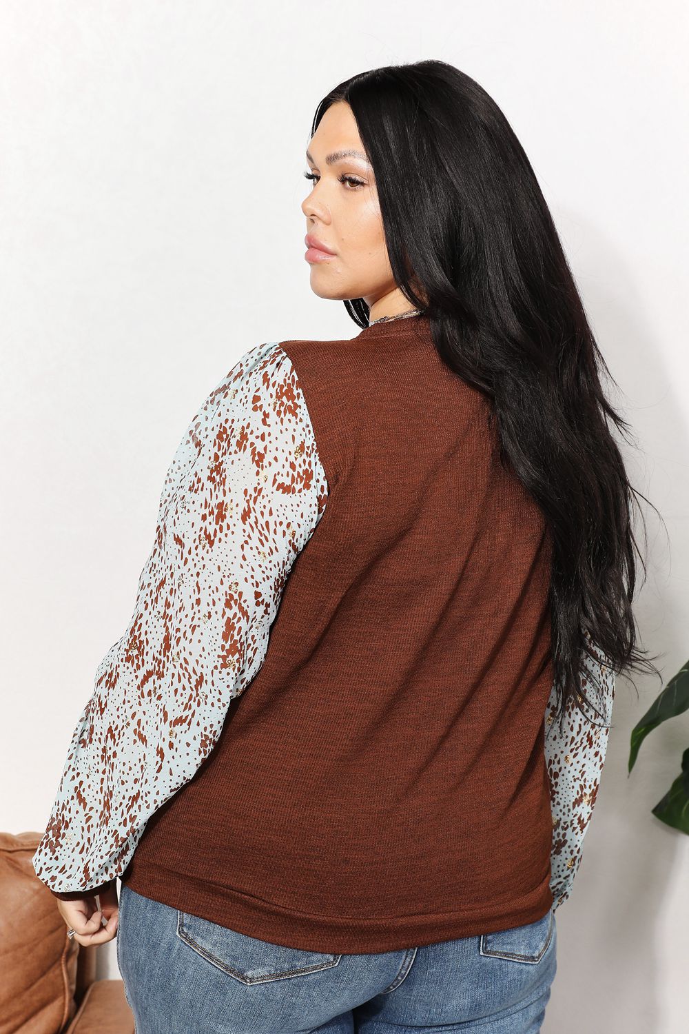 And the Why - Foil Printed Long Sleeve Top in Brown