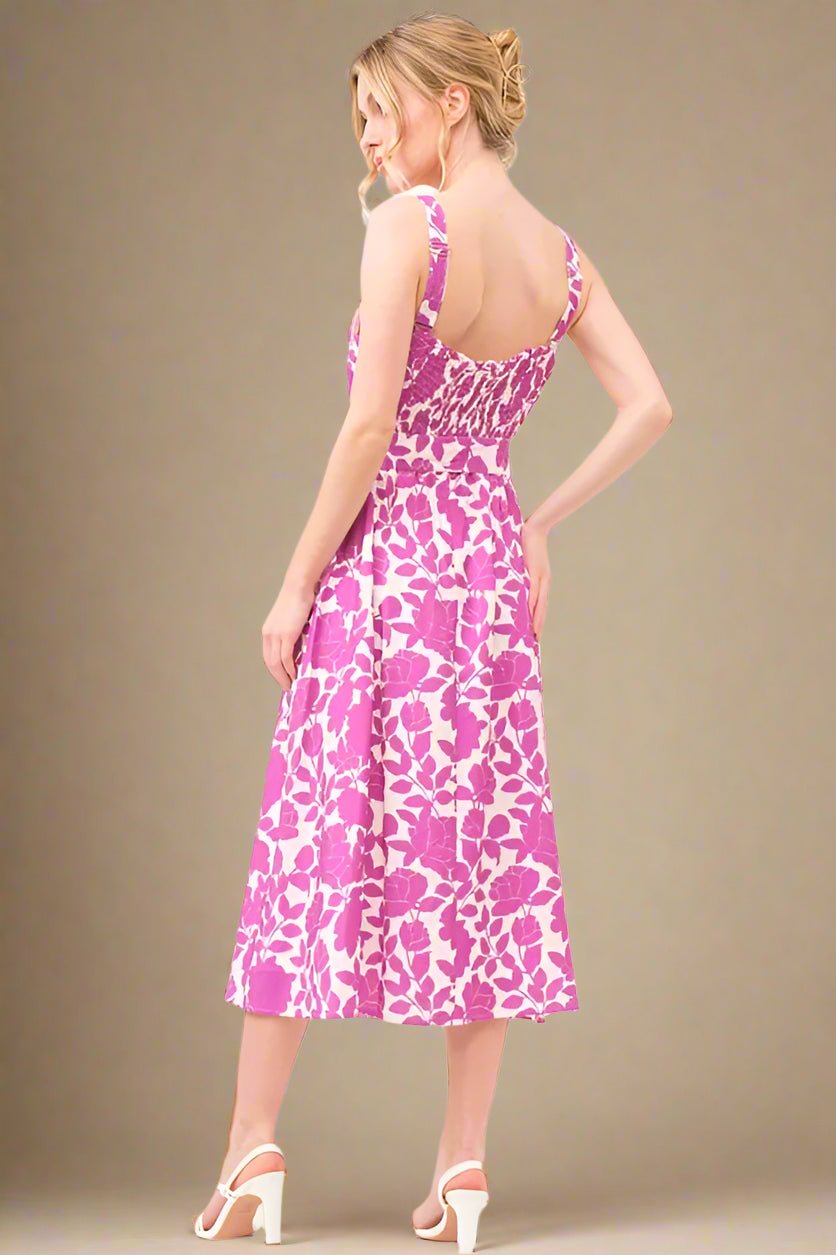 And the Why - Fuchsia Floral Belted Midi Dress