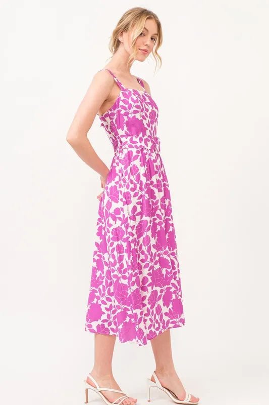 And the Why - Fuchsia Floral Belted Midi Dress