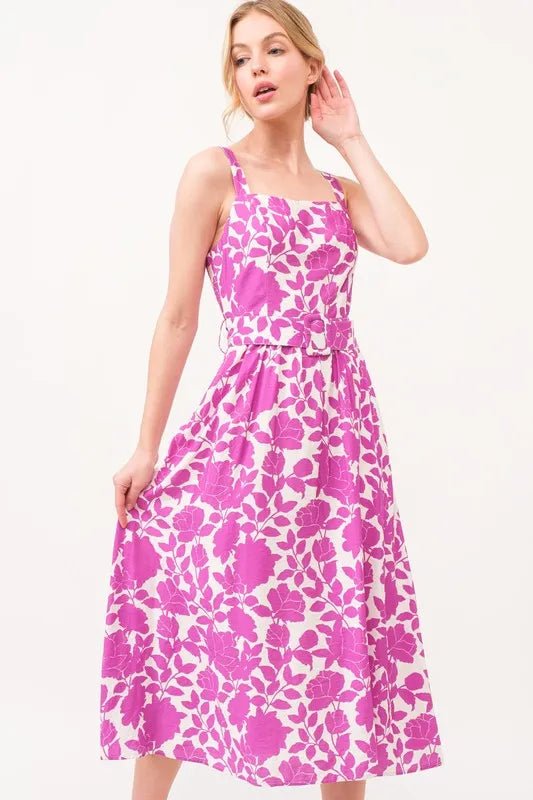 And the Why - Fuchsia Floral Belted Midi Dress