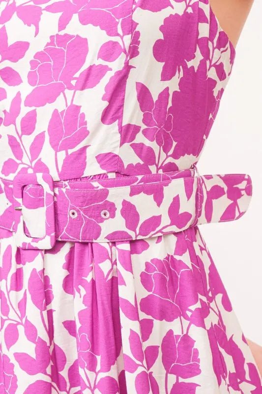 And the Why - Fuchsia Floral Belted Midi Dress